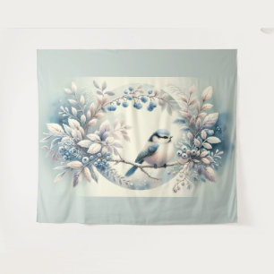 Winter Bluebird Berry Wreath Tapestry