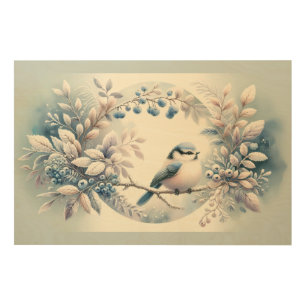 Winter Bluebird Berry Wreath Wood Wall Art