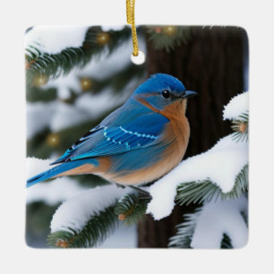 Winter Bluebird Ceramic Ornament
