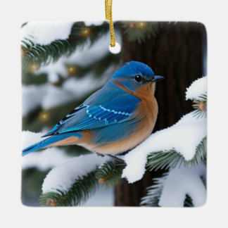Winter Bluebird Ceramic Ornament