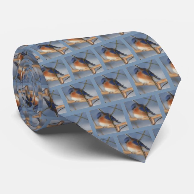 Winter Bluebird Nature Art Neck Tie (Rolled)