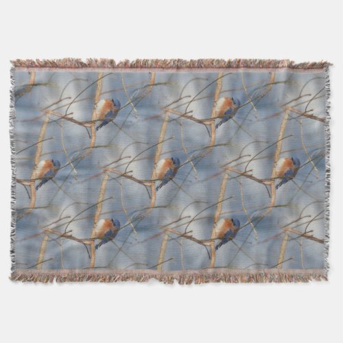 Winter Bluebird Nature Art Pattern Throw Blanket