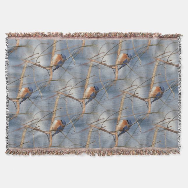 Winter Bluebird Nature Art Pattern Throw Blanket (Front)