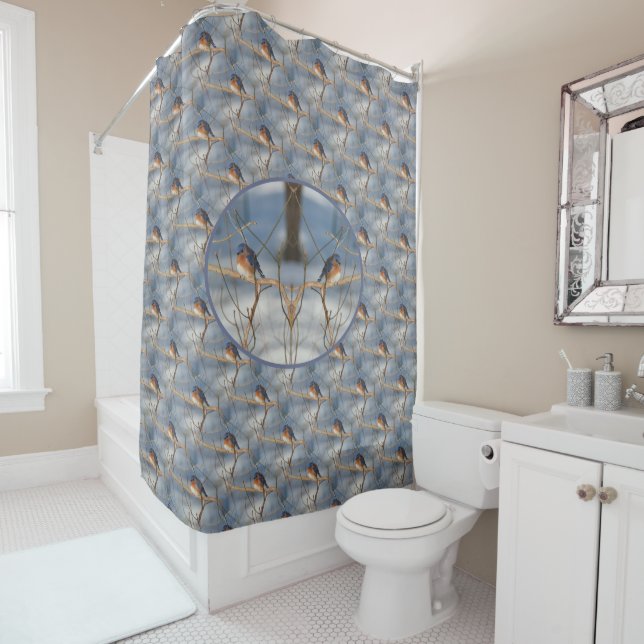 Winter Bluebird Nature Bird  Shower Curtain (In Situ)
