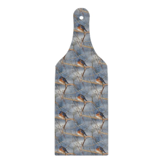 Winter Bluebird Nature Pattern Cutting Board (Front)