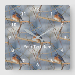 Winter Bluebird Nature Pattern Personalized Square Wall Clock