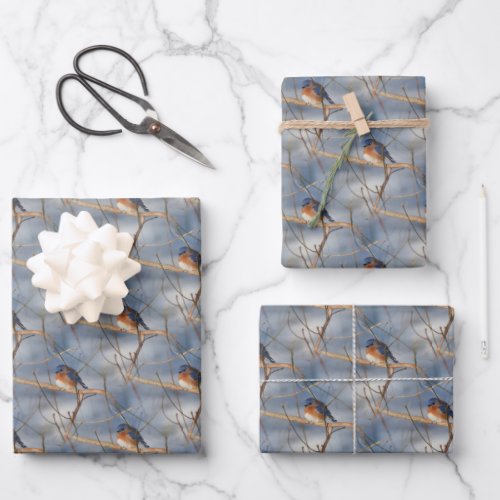 Winter Bluebird Nature Pattern  Wrapping Paper Sheets