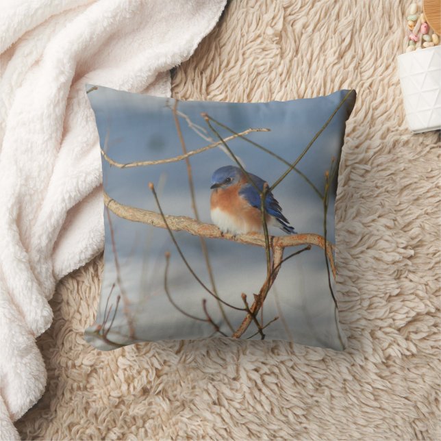 Winter Bluebird Nature Throw Pillow (Blanket)