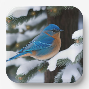 Winter Bluebird Paper Plates