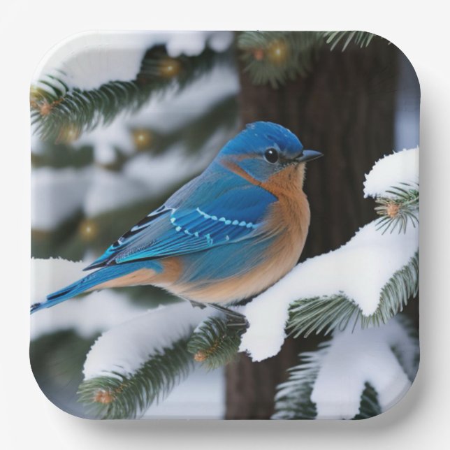 Winter Bluebird Paper Plates (Front)