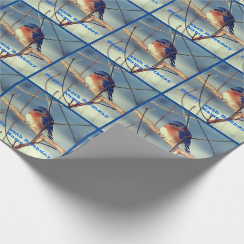 Winter Bluebird Personalized Birthday  Wrapping Paper