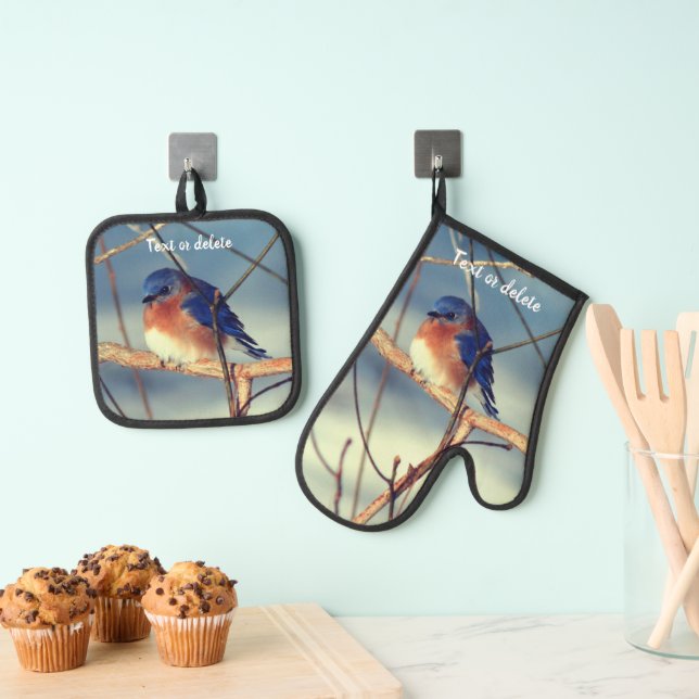 Winter Bluebird Personalized   Oven Mitt & Pot Holder Set (Insitu(Hanging))