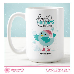 Winter Bluebird Playing in Snow Personalized Coffee Mug