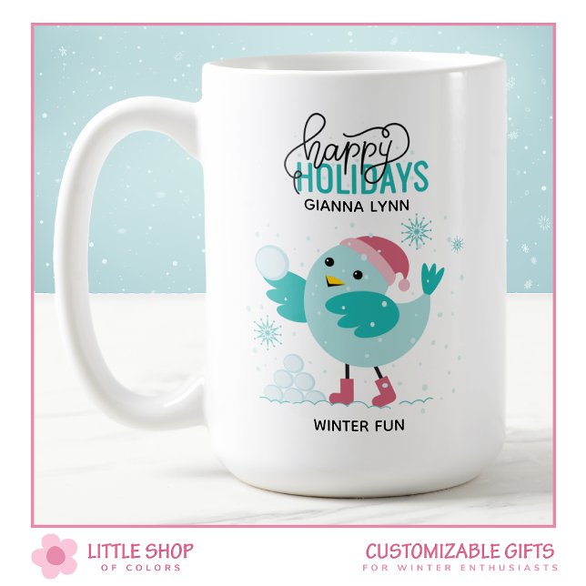 Winter Bluebird Playing in Snow Personalized Coffee Mug (Creator Uploaded)
