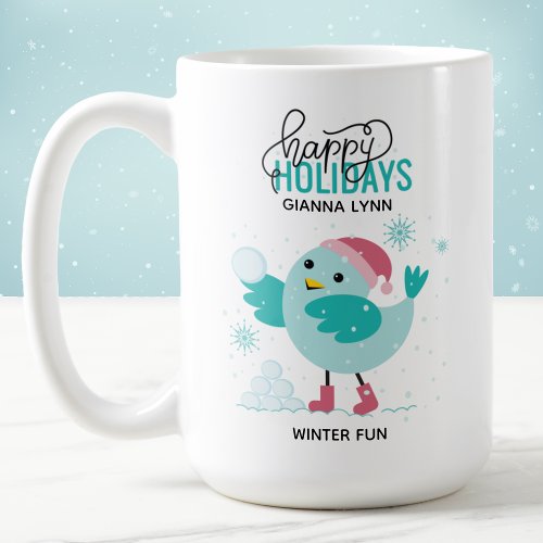 Winter Bluebird Playing in Snow Personalized Coffee Mug
