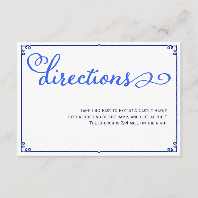 Winter Blues Calligraphy Wedding Directions Card