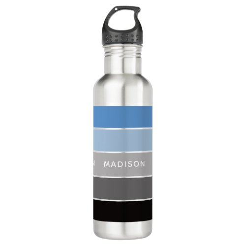 Winter Blues Colorblock Personalized Name Stainless Steel Water Bottle