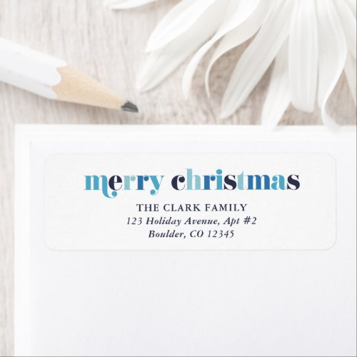 Winter Blues Lettering Merry Christmas Label
