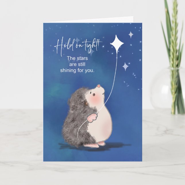 Winter Blues Support Hedgehog Attached to Star Card (Front)