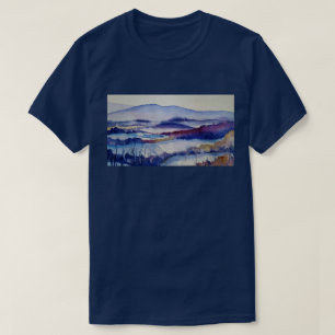 Winter Blues Watercolor Snow Mountains Cotton T-Shirt