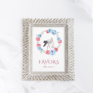Winter Blush Pink Baby Shower Favors Table Sign Invitation