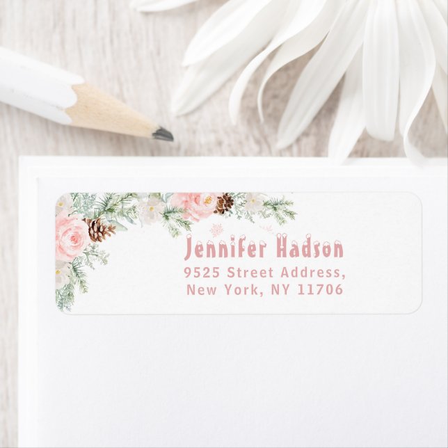 Winter blush pink evergreen Return Address Label (Insitu)