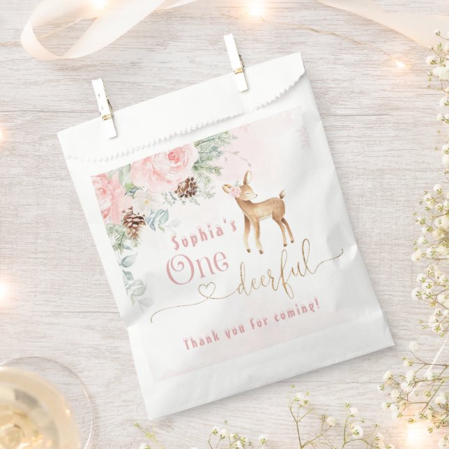 Winter blush pink first birthday deer favor bag (Clipped)