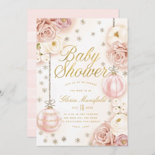 Winter Blush Pink Floral Baby Shower Invitation
