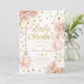 Winter Blush Pink Floral Baby Shower Invitation (Standing Front)
