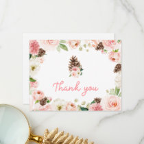 Winter Blush Pink Floral Baby Shower Thank You Card