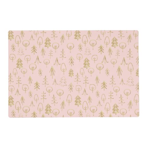 Winter Blush Pink Gold Foil Pattern Placemat