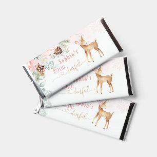 Winter blush pink One-deer-ful birthday treat Hershey Bar Favors