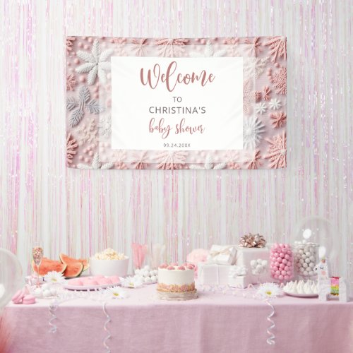 Winter Blush Pink Snowflake Baby Shower Banner