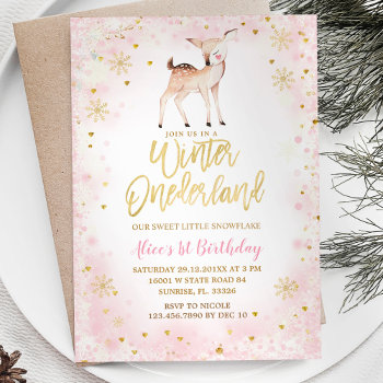 Winter Blush Pink Snowflakes Onederland Birthday Invitation by HappyPartyStudio at Zazzle
