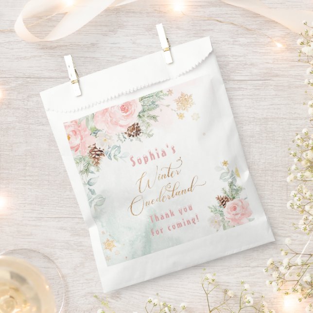 Winter blush pink winter onederland birthday favor bag (Clipped)
