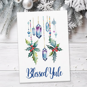 Winter Boho Blue Crystals & Holly Yule Solstice Card