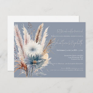 Winter Boho Floral Blue Rehearsal Dinner Invitation
