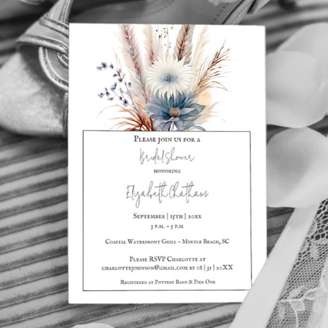 Winter Boho Floral Bridal Shower | White Invitation (White Winter Boho Floral Bridal Shower Invitation)