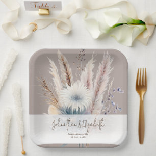 Winter Boho Floral Wedding Beige Paper Plates