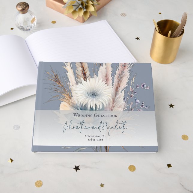Winter Boho Floral Wedding | Blue Guest Book (Front Open)