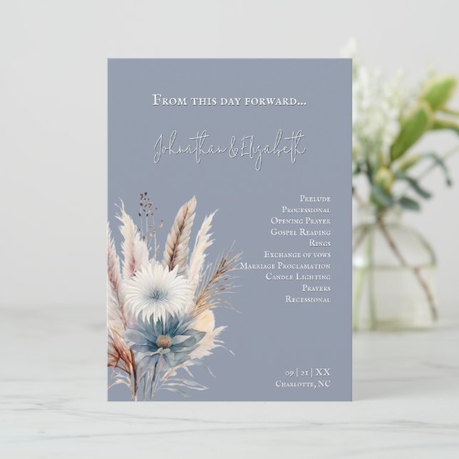Winter Boho Floral Wedding | Blue Program (Standing Front)