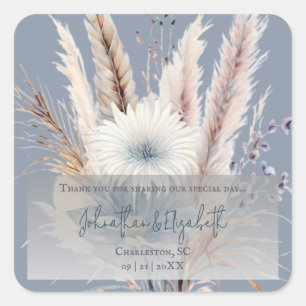 Winter Boho Floral Wedding Favor   Blue Square Sticker
