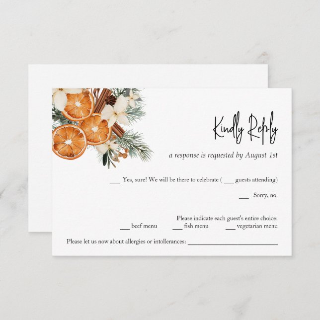 Winter Boho floral Wedding RSVP Card (Front/Back)