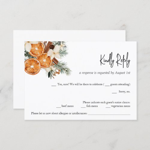 Winter Boho floral Wedding RSVP Card