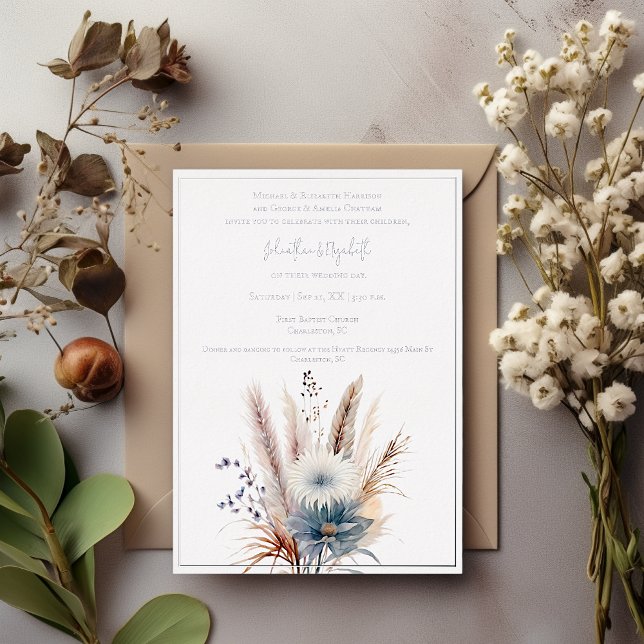 Winter Boho Floral Wedding | White Foil Invitation (White Winter Boho Floral Wedding Foil Invitation)