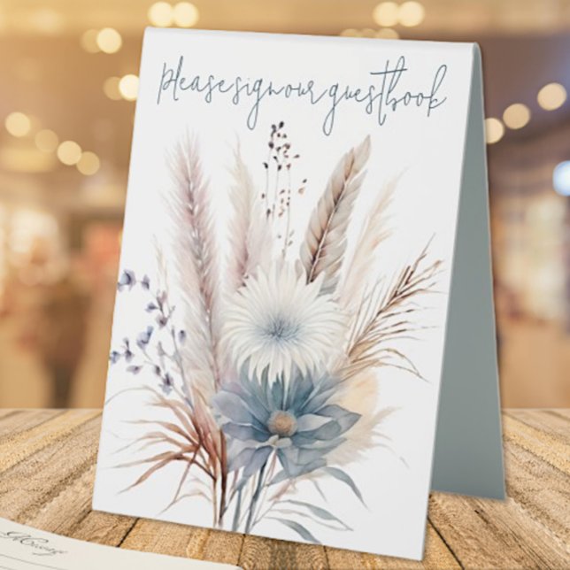 Winter Boho Floral Wedding | White Table Tent (White Winter Boho Floral Wedding Table Tent Sign)