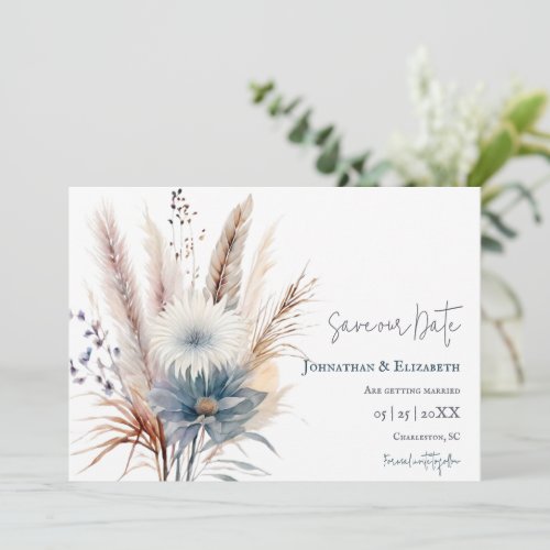 Winter Boho Floral  White Save The Date