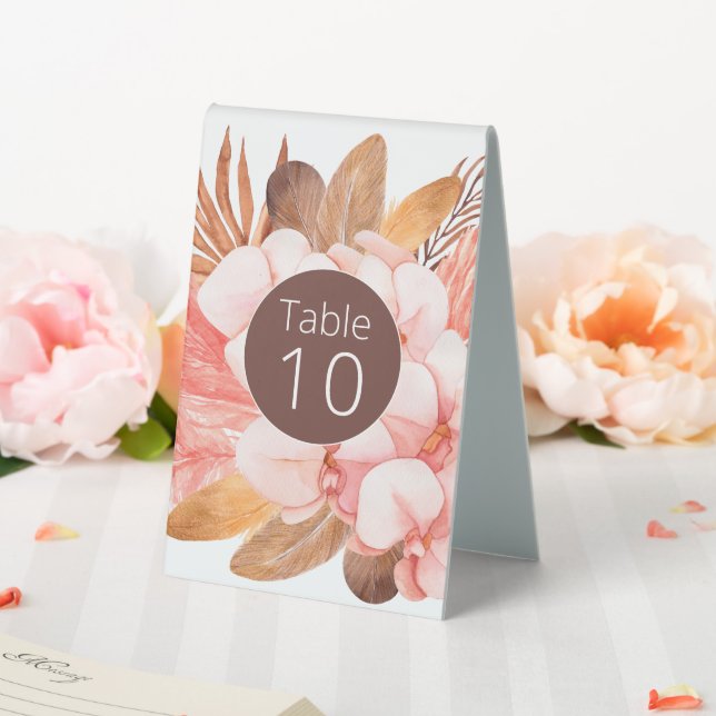 Winter Boho Flower Leaves Feather Wedding Table Tent (In SItu (Wedding))