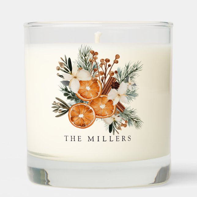 Winter boho flowers dry oranges family name scented candle (Front)