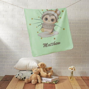 Winter Boho Penguin With Stars And Name Baby Blank Blanket